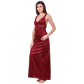 Silk Bridal Nightgown Set with Robe – Maroon Fancy Satin Nighty for Women (Free Size). 