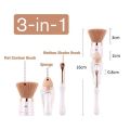 3 In 1 Complexion Trio (Blending Set) Traveling Makeup Brushes Multi-Functional Cosmetic Tool Powder Blusher Eye Shadow Brush Concealer Sponge Cabinet. 