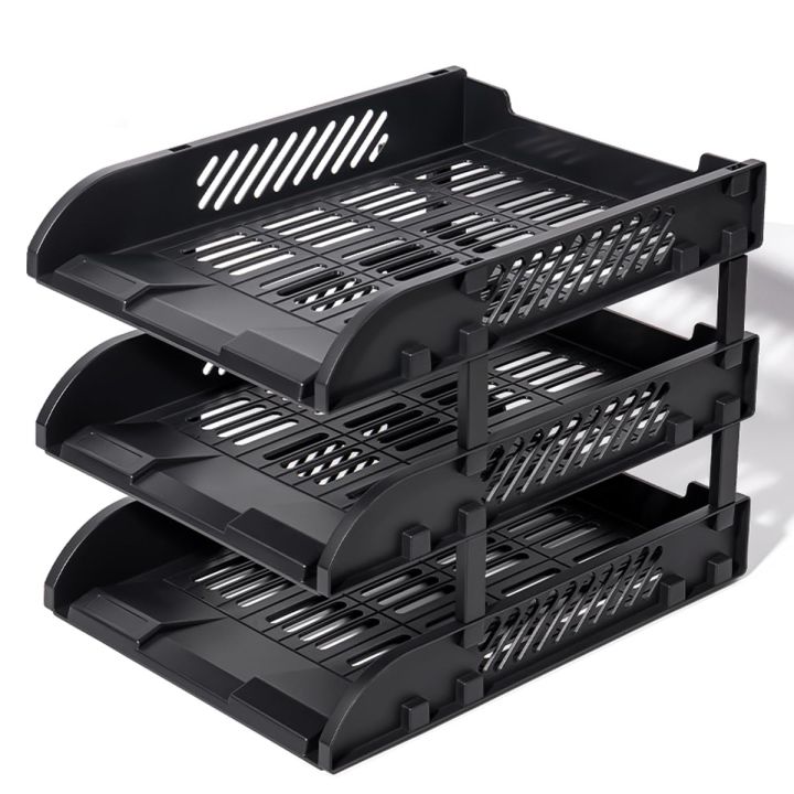File Tray /Delli 9217ES 3-Compartment File Rack for Office Files/Letter/Document/ Desk Organizer /File Tray File Rack - Black- 1 pcs