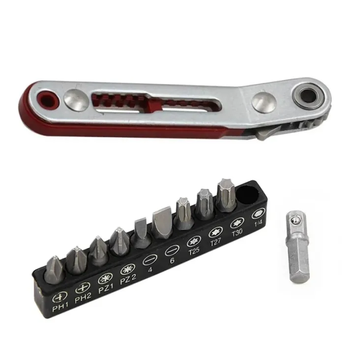 Simple Rachet Tool Set Flat Mini Ratchet Wrench 90 Degree Offset Screwdriver Handle with Bit ...