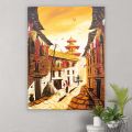 Single Panel Golden Galli Painting Of Traditional Newari Culture Matte Cotton Canvas Print Tightly Wrapped In Wooden Frame | 24 inch X 18 inch. 