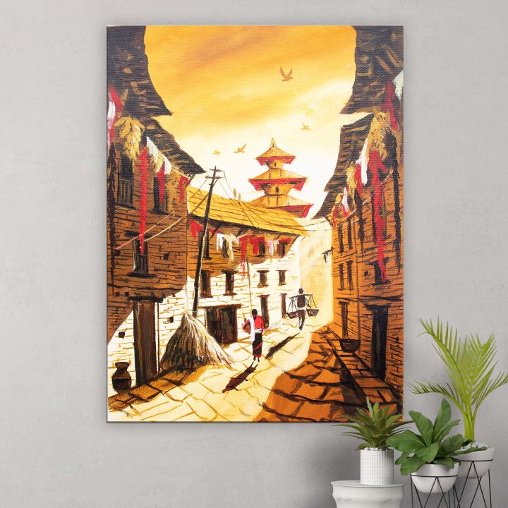 Single%20Panel%20Golden%20Galli%20Painting%20Of%20Traditional%20Newari%20Culture%20Matte%20Cotton%20Canvas%20Print%20Tightly%20Wrapped%20In%20Wooden%20Frame%20%7C%2024%20inch%20X%2018%20inch%20-%20Image%207