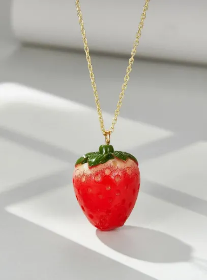 Strawberry Locket Pendant Piece Kawaii Realistic Resin Strawberry