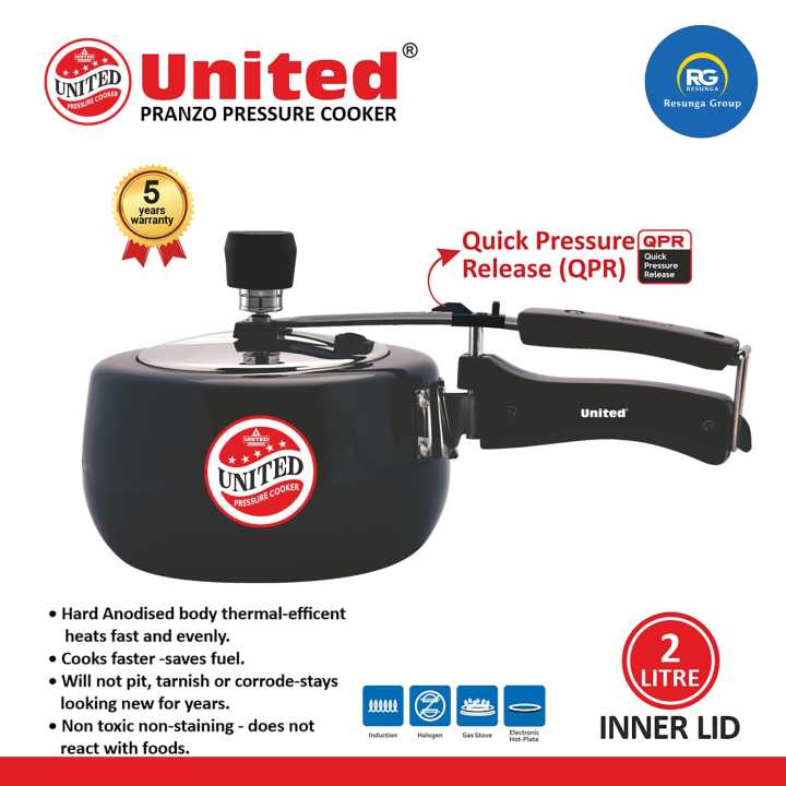 United UC0097 Induction    Pranzo Black Inner Lid  Pressure Cooker 2L