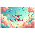 Birthday Backdrop Whimsical Theme Background Happy Colorful Photo Booth Party Decoration Pink Clouds Stars Streamers Children's. 