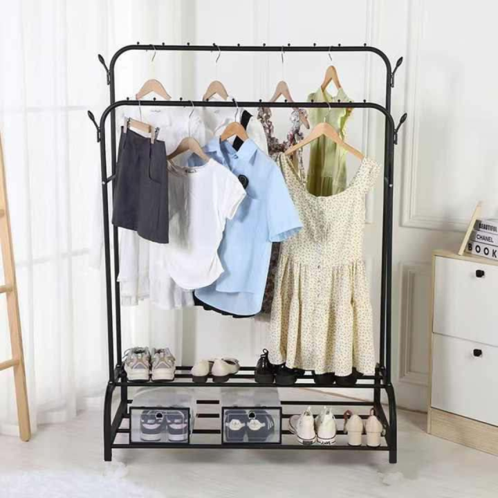Metal%20Coat%20Rack%20And%20Clothes%20Hanger%20Stand%20With%20Side%20Hooks%20And%20Bottom%20Shelves,%20Full%20Body%20Iron%20Clothe%20Hanger%20Cloth%20Stand,%20Cloth%20Rack%20Metal%20Clothe%20Hanging%20Single,%20Double%20Pole,%20Multipurpose%20Rack%20-%20Image%203