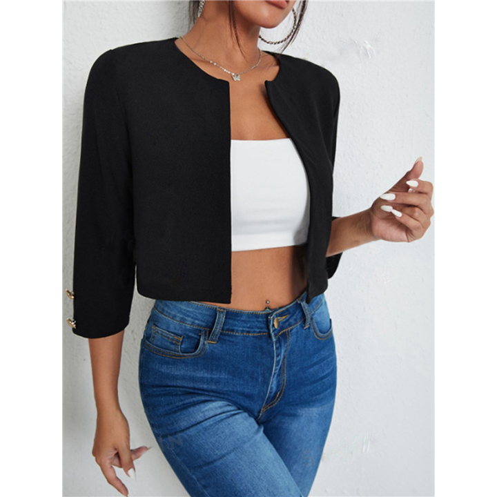 Casual%20Jackets%20for%20Women%20Solid%20Open%20Front%20Crop%20Jacket%20-%20Image%203
