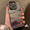 Dongzhu Summer Dusk Sunset Coconut Trees Luxury Plating Metal Phone Case Compatible for IPhone 11 15 14 13 12 Pro Ma XR X XS Max 15 14 Plus Shockproof Soft Silicone Cover. 