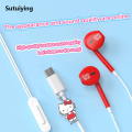 Sutuiying Hello Kitty in-ear Wired Earphones Sanrio Kuromi Pendant Series New Earbuds Cinnamoroll Kawaii Games Sports Headphones Girl Gifts. 