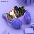 Anrushide Cute Cat Ear Headphones with RGB LED Light Wireless Headset Kids Luxury Girls Stereo Phone Music Bluetooth Headset PC Gamer Gift. 