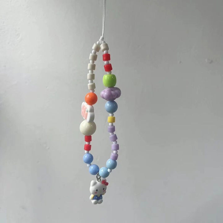 Hello Kitty Rope Chain HOT Sanrio Hello Kitty Phone Chain Cute Cartoon Beaded Strap Keychain ...