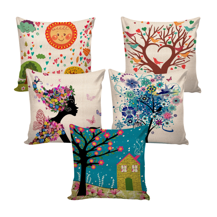 Digital Printed Cushions Cover (Pack of 5, 16x16 Inch, Multicolor) | Naypa Fashion