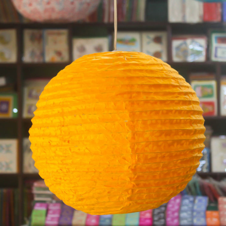 Orange Solid Design Round Lokta Paper Hanging Ball Lamp Shade - 13*13"