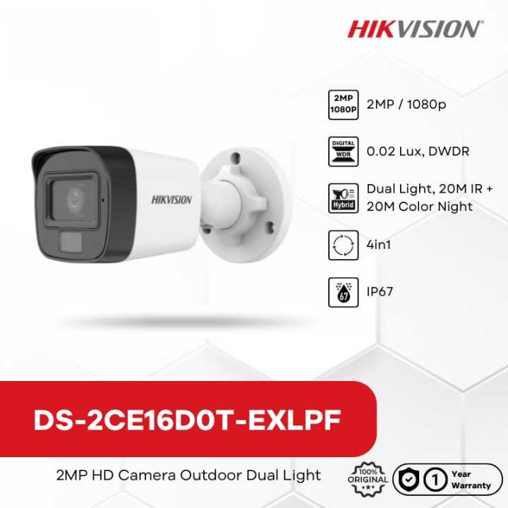 Hikvision 2 MP Smart Hybrid Light Fixed Mini Bullet Camera (DS-2CE16DOT-EXLPF ) Need DVR For Setup