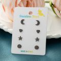 【Exclusive Offer】Black Series Stainless Steel Geometric Mini Small Earrings Ins Men's and Women's All-match Love Heart Round Combination suit. 