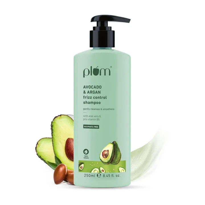 Plum Avocado & Argan Frizz Control Shampoo | for Curly, Wavy & Frizzy Hair | with Aloe Vera Extract | Reduces Frizz, Retains Moisture & Conditions Strands | 250ml
