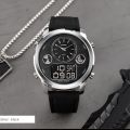 SKMEI 1653 Men Watch World Time Dual Display Movement LED Electronic Multifunction Leather Strap - Black/Silver. 