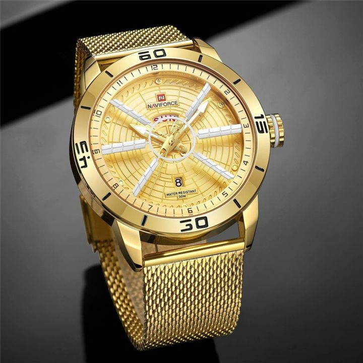 NaviForce NF9155 Day Date Function Analog Quartz Watch Golden Daraz .np