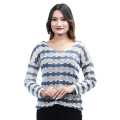 Woolen Round Neck Full Sleeves T-shirt For Women | Woolen Stripe Design Casual Tshirt For Women | Women's Fashion. 