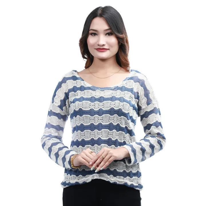 Woolen%20Round%20Neck%20Full%20Sleeves%20T-shirt%20For%20Women%20%7C%20Woolen%20Stripe%20Design%20Casual%20Tshirt%20For%20Women%20%7C%20Women's%20Fashion%20-%20Image%202