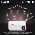 Armor AR-28PD 20000mAh Power Bank | 22.5W Fast Charging | Turbo/VOOC/Warp Support | Dual Built-in Cables (Type-C & Lightning) | Mini Size | Flight Friendly | 400 Days Warranty. 