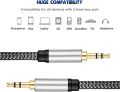3.5mm Nylon Braided 3 Pole Jack Audio Auxiliary Input Adapter Male to Male Aux Cable 1M for Headphones, Car, Home Stereos, Speaker, Echo & More. 