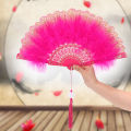 Lolita Feather Folding Fan Japanese Sweet Fairy Girl Dark Gothic Court Dance Hand Fan with Pendant Gift Wedding Party Decoration. 