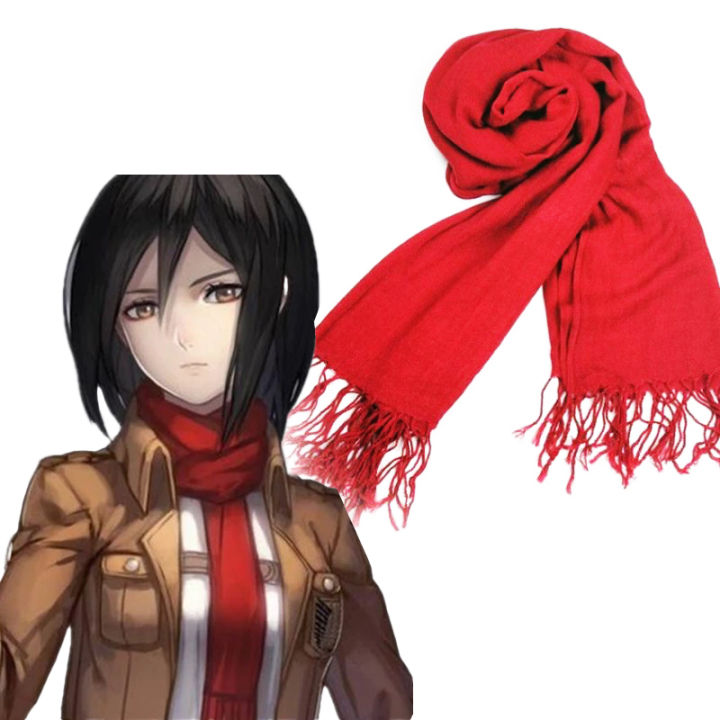 Qubix Mikasa Scarf Cosplay AOT Mikasa Muffler Winter Scarft for Cosplay Anime Accessories Mikasa Ackerman Cosplay Red Scarf