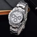 PARNIS 40Mm Daytona Chronograph Silver Bezel White Dial Men’S Watch. 