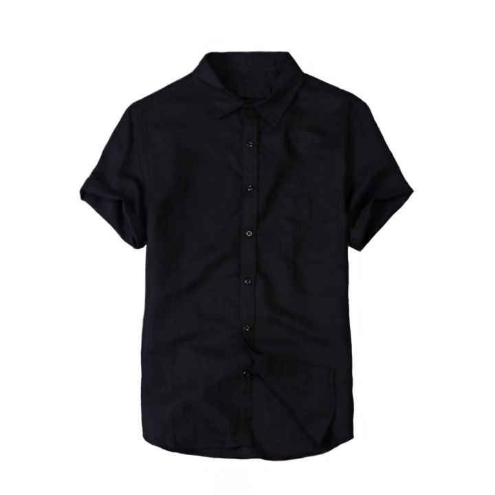 Black Half Sleeves Plain Cotton Shirt For Men