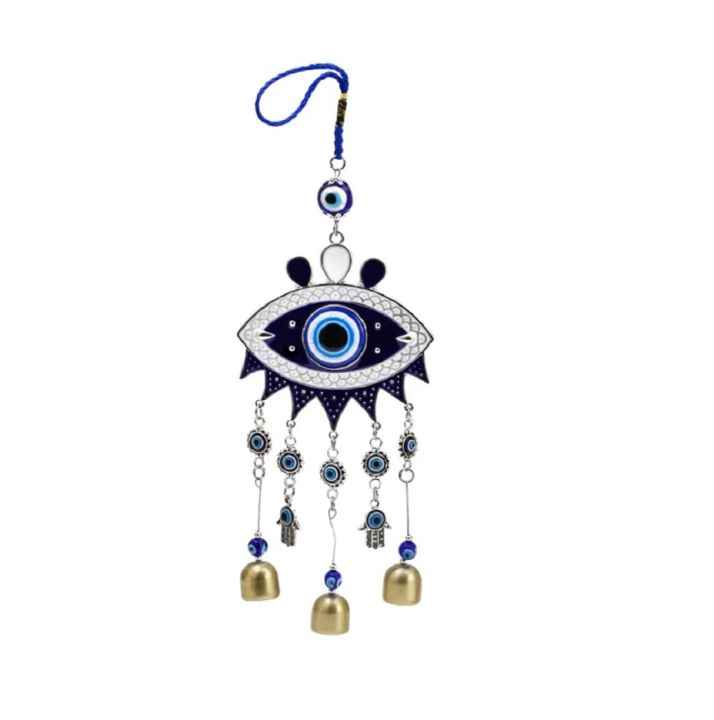 Evil Eye Pendant Bell Blessing Fortune Hanging Wind Chime Decoration, Lucky Ornament Home Garden Hanging Wind Bells for Wall Window Door Housewarming Gifts