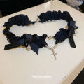 Sale】Sweet Cool Pleated Fabric Love Cross Necklace Spice Style Choker Chain All-match Necklace Women. 