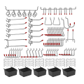 114 Pcs Peg Board Hooks Assortment with Metal Hooks Sets, Hole Plate Bins, Peg Locks for Organizing Storage System Tools Easy to Use. 