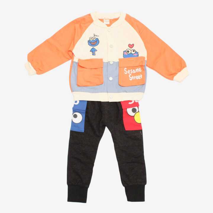 Orange/Black Winter Jacket And Trouser 3 Pcs Set For Baby