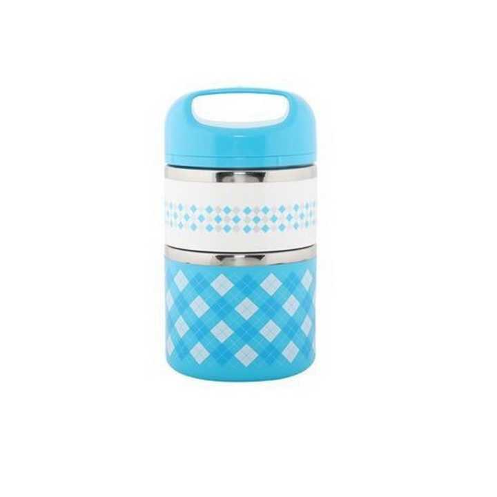Checkered Two Layered Lunch Box, 2 Layers Stainless Steel Lunch Box/ Tiffin Set - 930 ml (Blue, Pink, Green)