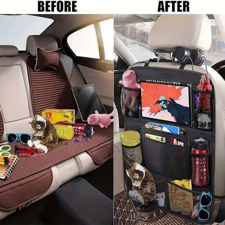 1pc%20Car%20Backseat%20Organizer%20With%20Clear%20Tablet%20Holder,%2010%20Storage%20Pockets%20Seat%20Back%20Protectors%20Kick%20Mats%20Travel%20Accessories%20-%20Image%203