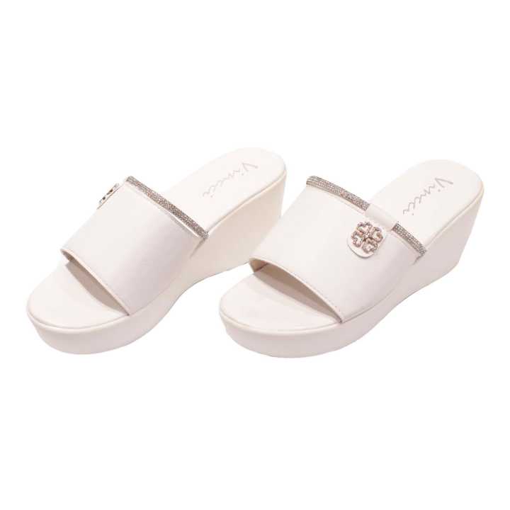White Border Glitter Vincci Wedge Sandal For Women