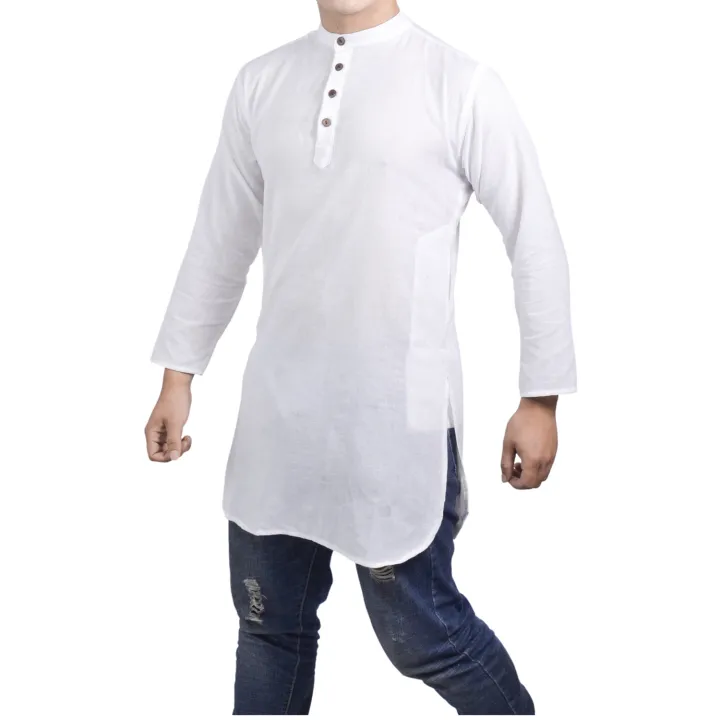 White%20Cotton%20Long%20Kurta%20For%20Men%20-%20Image%203