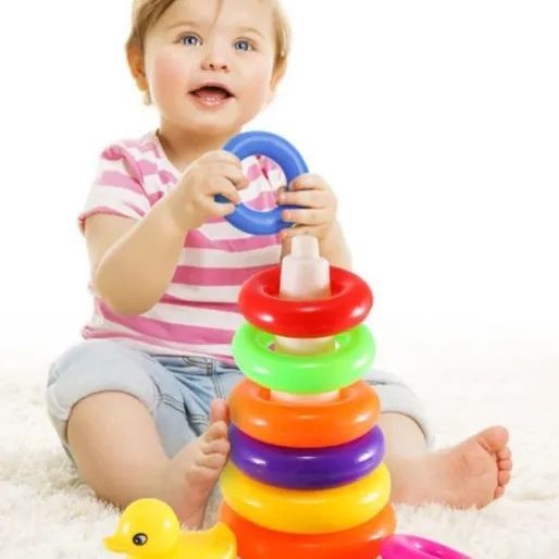 9 Color Rings Tower Baby, Colorful Rainbow Tower, Children Stacking Ring