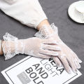Summer Wedding Full Finger Lace Bow Driving Black White Bridal Gloves Mesh Gloves Lace Gloves Tulle Mittens. 