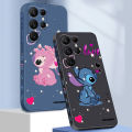 Stitch Angel Cartoon Disney Liquid Left Rope For Samsung Galaxy S24 S23 S22 S21 S20 FE S10 Ultra Plus Lite 5G Cover Back. 