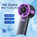 Portable Turbo Fan 100 Gears Wind Speed Mini Hand Held Fans with Hiking Hook,Type-C Rechargeable Desk Stood Air Cooler A. 