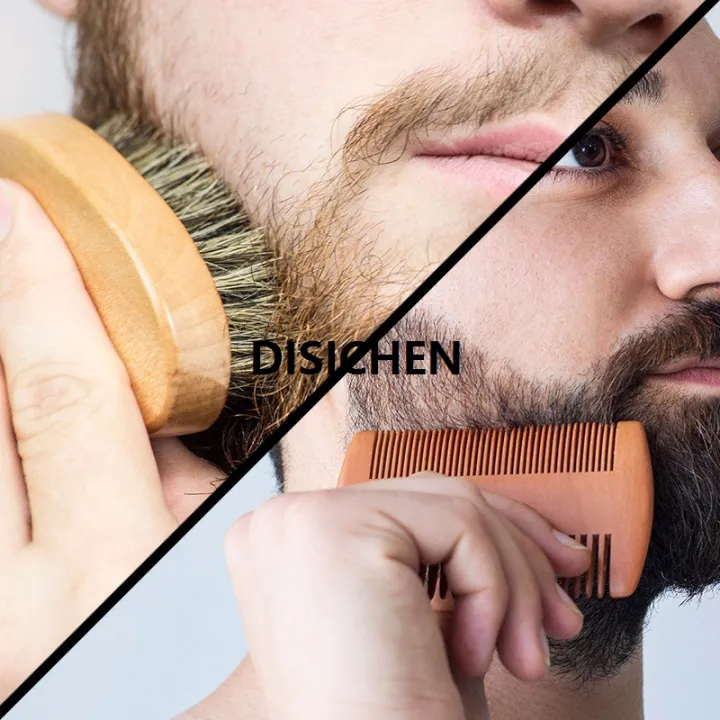 DISICHEN%204pcs/set%20Hair%20Dough%20Beard%20Brush%20Comb%20Scissors%20Set%20for%20Men%20Soft%20Boar%20Bristle%20Brush%20Bamboo%20Wide%20Tooth%20Comb%20Soften%20Your%20Beard%20Fashion%20-%20Image%203