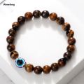 Wenefang 8mm White Cat Eye Stone Beads Evil eye Bracelet Men Tiger Eye Black Luxury Beads Turkish style Strand Bracelet For Women female Jewelry. 
