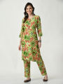 Women Green Floral Printed Panelled Pure Cotton Kurta with Palazzos & With Dupatta (DK-94). 