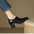 Block Heel Ankle Boots Shoe With Side Chain For Women B04. 