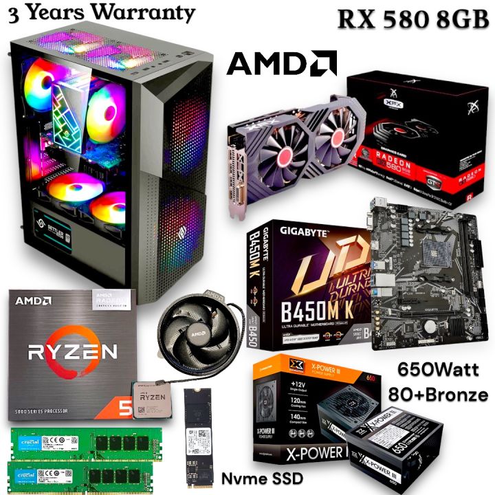 Best Budget Gaming PC With AMD Radeon RX 580 8GB Budget Performance Graphics Card, Ryzen 5 5500(12Threads) Processor, Gigabyte B450M, 16GB RAM.