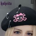 Masala Beads Rock Skull Woolen Beret With Three Pin Hats For Women's - Free Size | Fashion | Hats For Women |. 