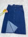 "Women's High-Waisted Midi Denim Skirt with Front Slit" SK. 