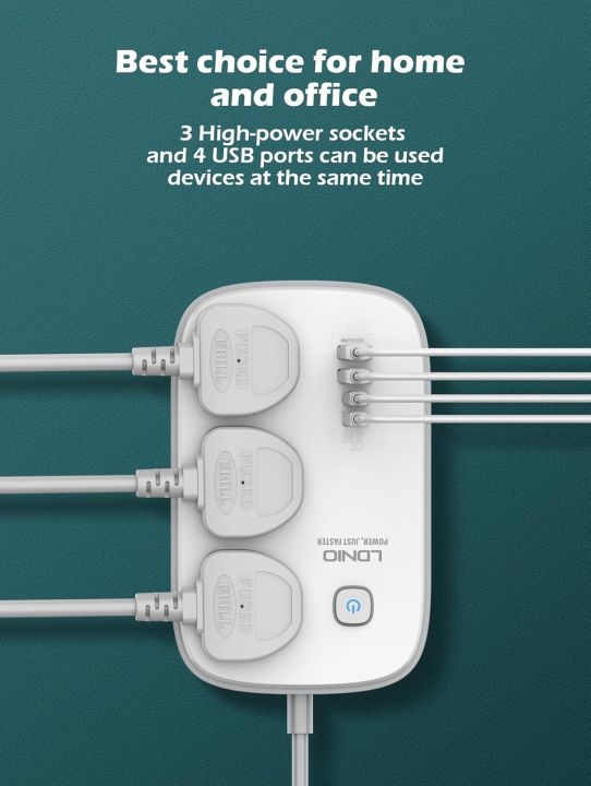 LDNIO%20SC3416%2065W%20PD%20Fast%20Charging%20Power%20Socket%20Multiplug%20with%203%20AC%20Universal%20Outlets,%202%20USB-C,%202%20USB-A%20Ports%20-%20Image%204